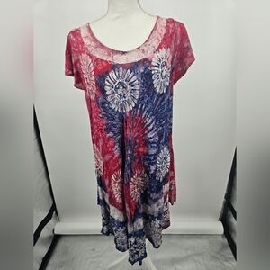 Riviera Sun Tie-Dye Floral Midi Dress in Red and Blue Embroidered XL NWT (6282)